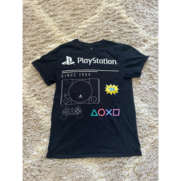 PlayStation Tops - PlayStation Since 1994 Retro PS1 Console Graphic T-Shirt Black Small